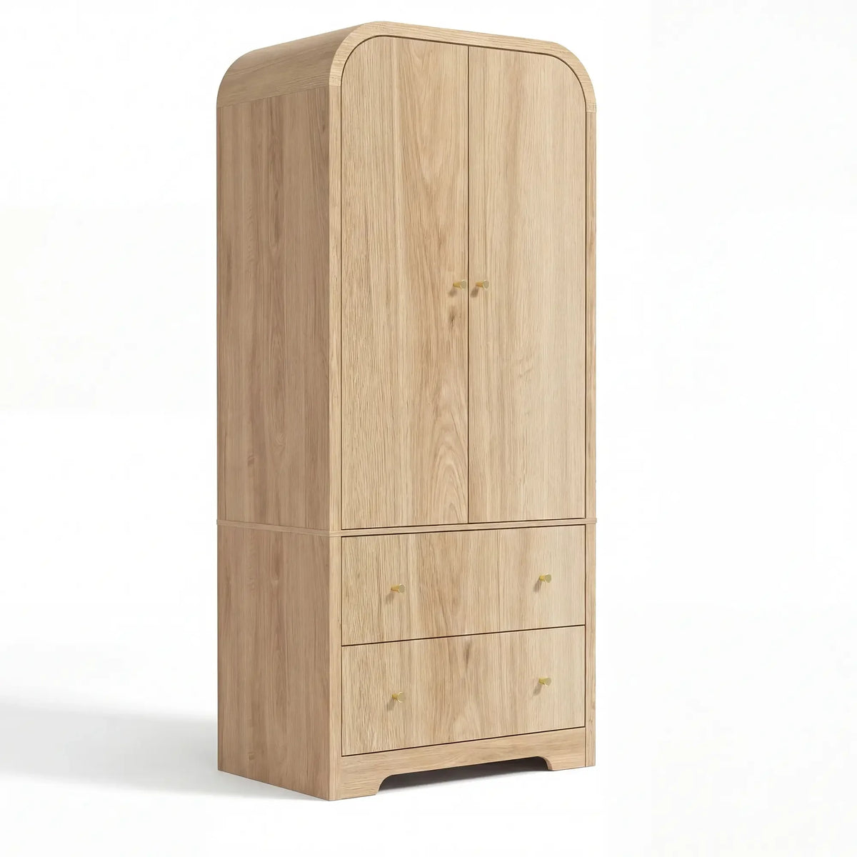 YDN Modern Arched Wardrobe Closet - 70" Wardrobe Closet Armoire with 2 Doors & Hanging Rod, Wooden Armoire Wardrobe Closet with Drawers Tall Armoires Storage Organizers for Bedroom,Nature Finish