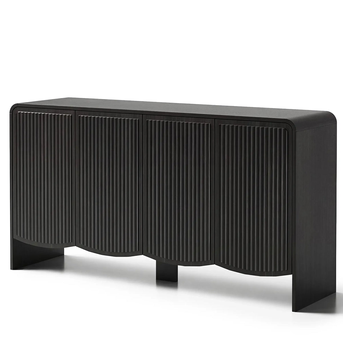 YDN Modern Sideboards and Buffets - 58" Sideboard Cabinet with Rounded Edges, Wood Buffet Cabinet with W/4 Doors & Adjustable Shelves,Fluted Accent Cabinet for Kitchen Living Room Entryway,Black