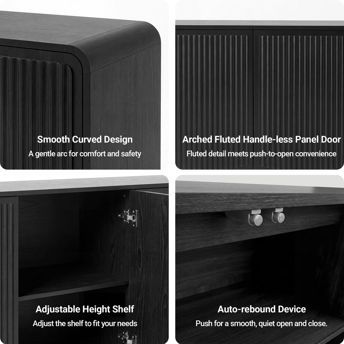 YDN Modern Sideboards and Buffets - 58" Sideboard Cabinet with Rounded Edges, Wood Buffet Cabinet with W/4 Doors & Adjustable Shelves,Fluted Accent Cabinet for Kitchen Living Room Entryway,Black